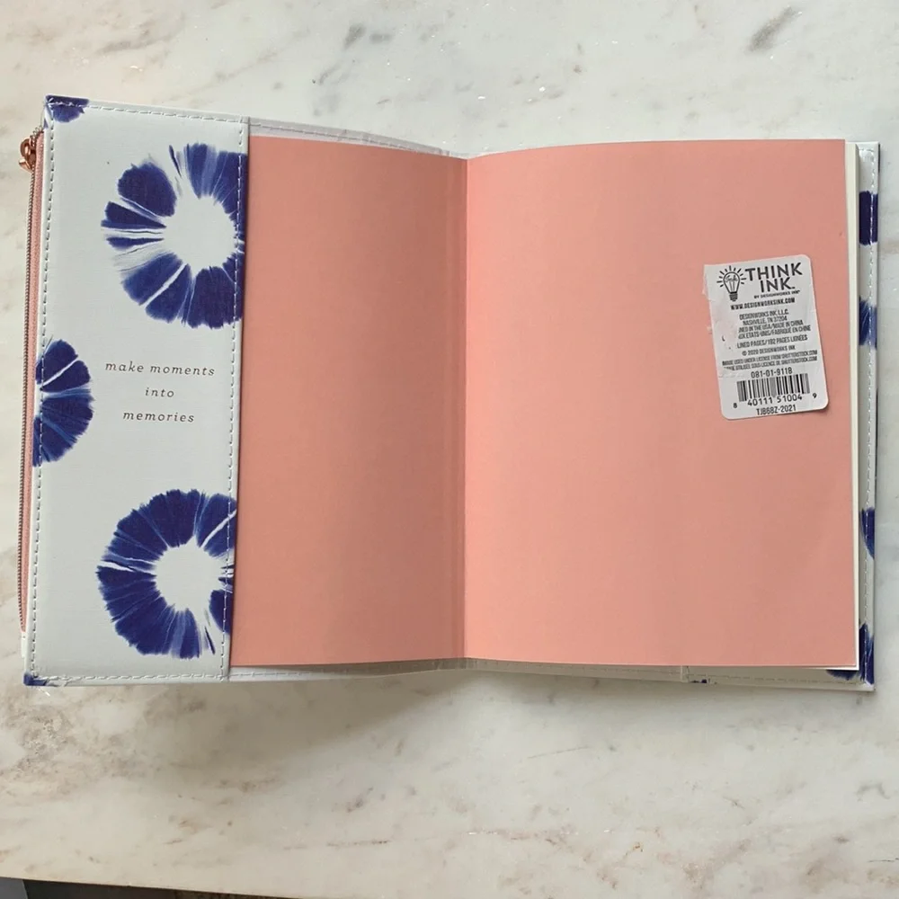 DesignWorks Ink Leatherette Journal with Zipper Pouch Indigo Batik